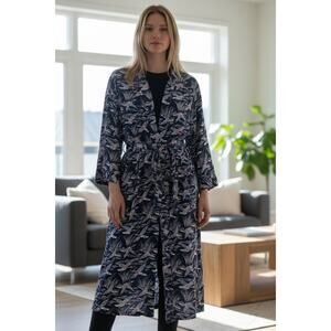 Vintage Cheney Wild Bird Blue Kimono Lounge Robe size Small